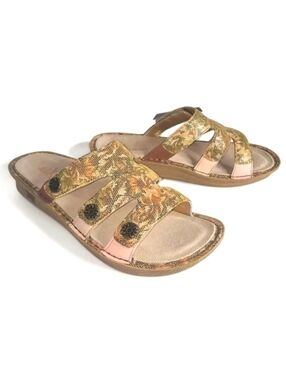 ALEGRIA Enmeshed Slide Sandals Floral Gold Peach Sage Green Tan EU 39 US 9